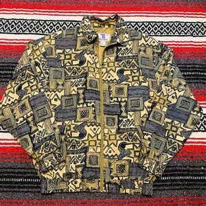 Oleg Cassini Geometric Windbreaker - Black and Tan